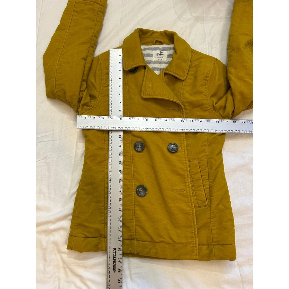 Mini Boden Yellow Pea‎ Coat preppycore Kids Size 13-14Y Cotton Striped Lining